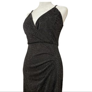 Black Thigh Slit Glitter Sparkle Occasion Dress